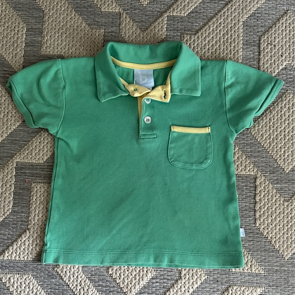 bella bliss Green Polo Shirt with Yellow Trim